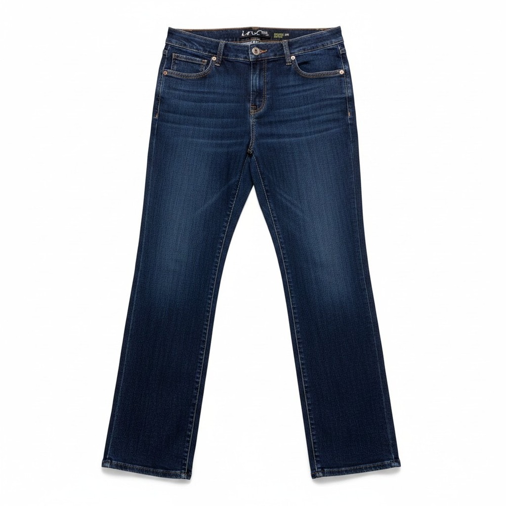 INC Womens 14W Dark Wash Straight Leg Jeans Casual Classic Slim Tech Fit Denim